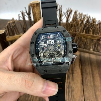 Swiss Quality Replica Richard Mille RM011 Skeleton Dial Carbon Watch Black Rubber Strap 